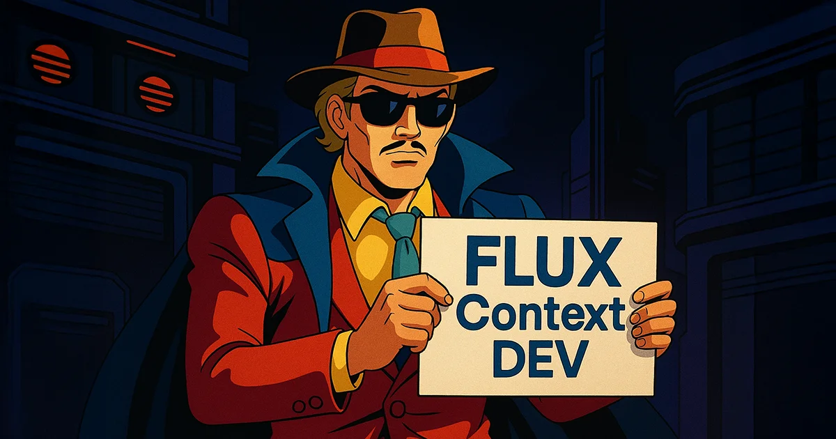 Ein Agent hält ein Schild mit Flux Context Dev